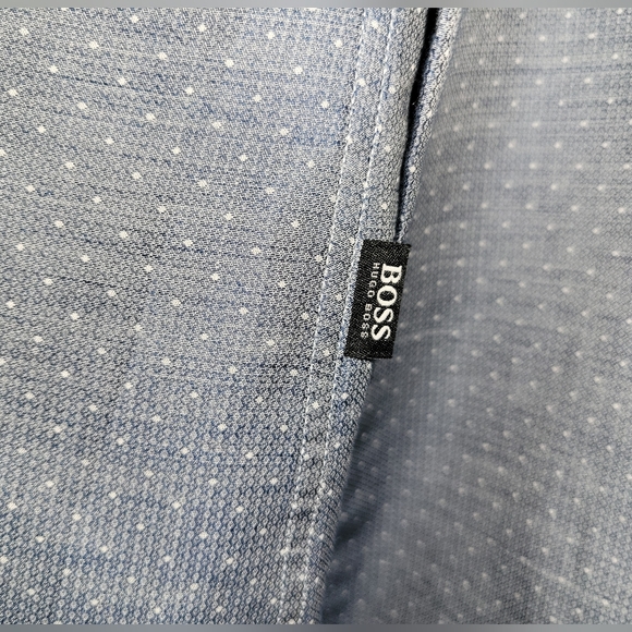 Hugo Boss Blue Slim Fit Long Sleeve Polka-dot Button Down Shirt sz 44 17 1/2 - Picture 6 of 8